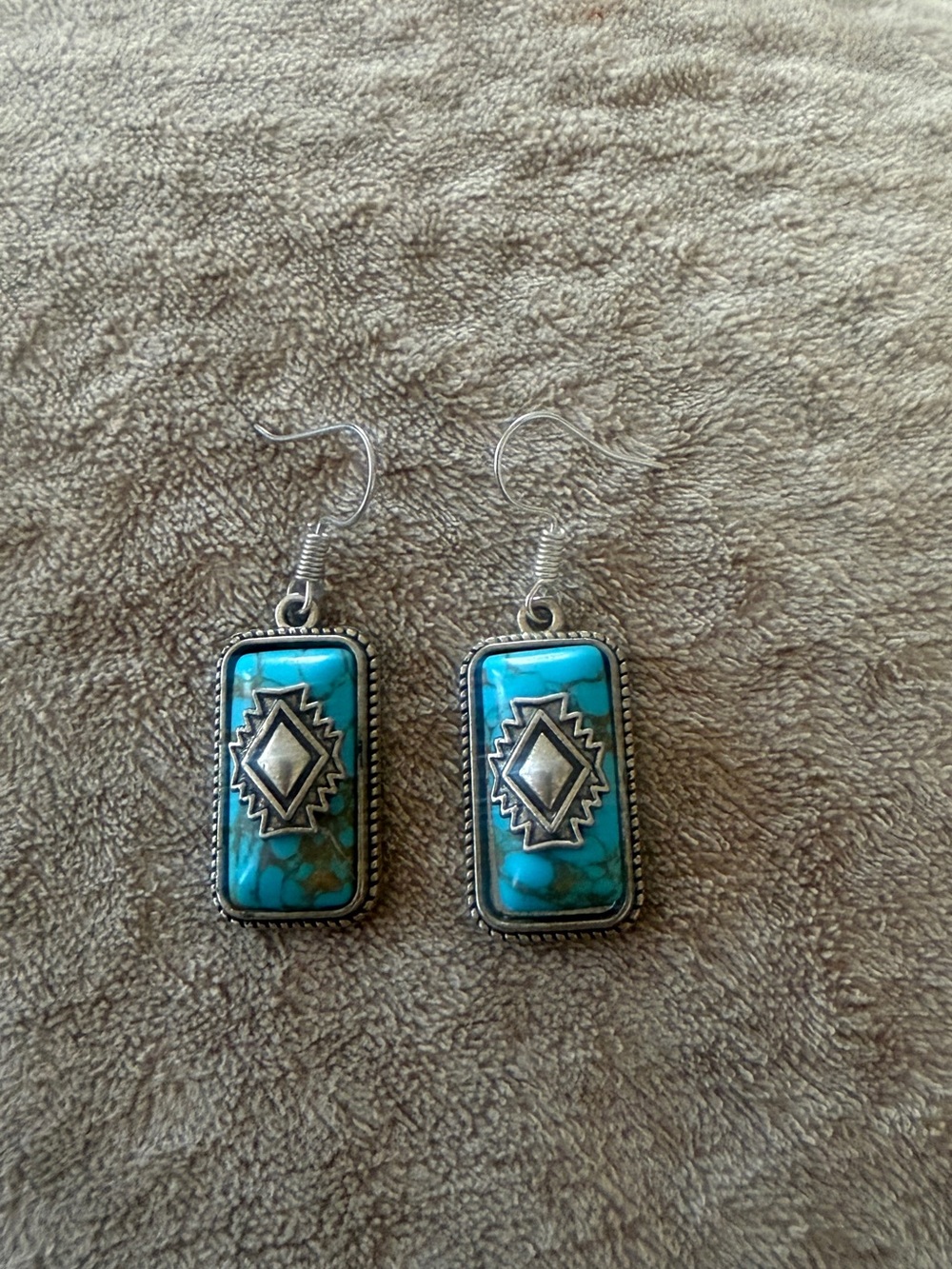 Turquoise Rectangular Drop Earrings with Southwestern Silver Accent